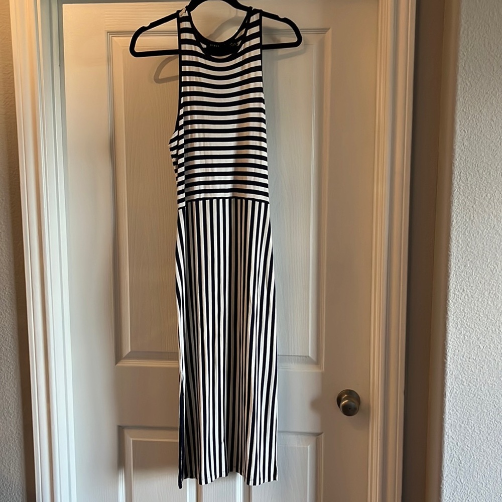Striped midi tank dress with slit on side